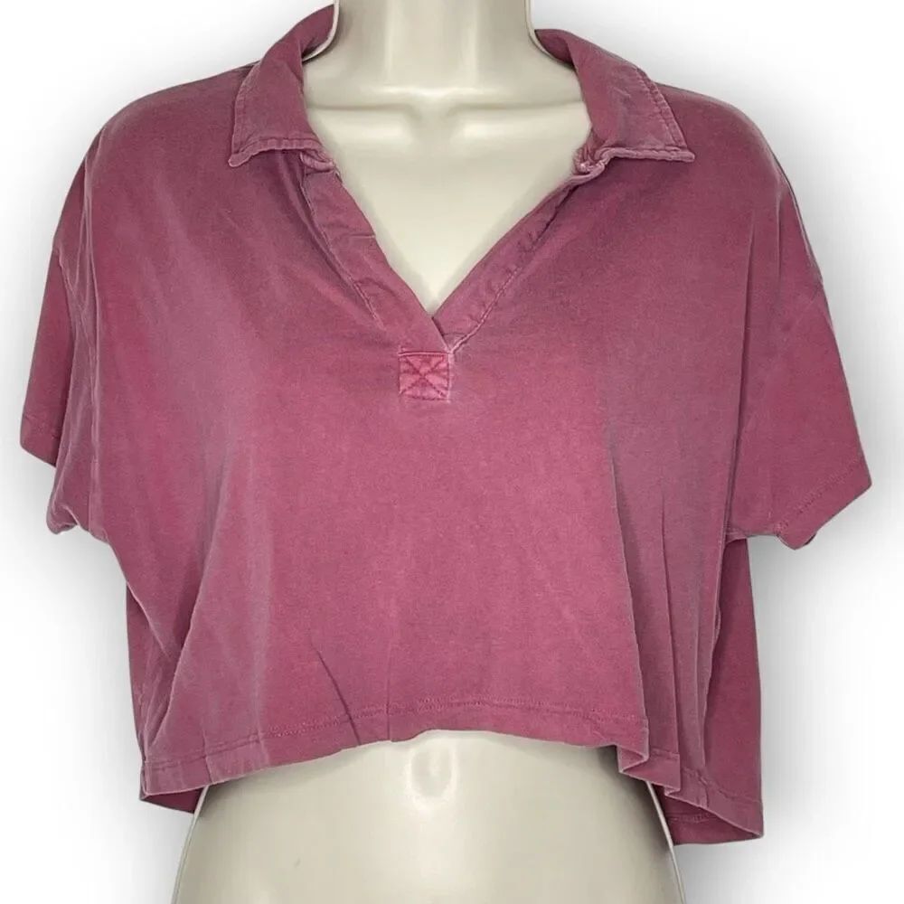 Cotton On Cropped Polo Collared Shirt Top Blouse Pink Red Women’s Size Small